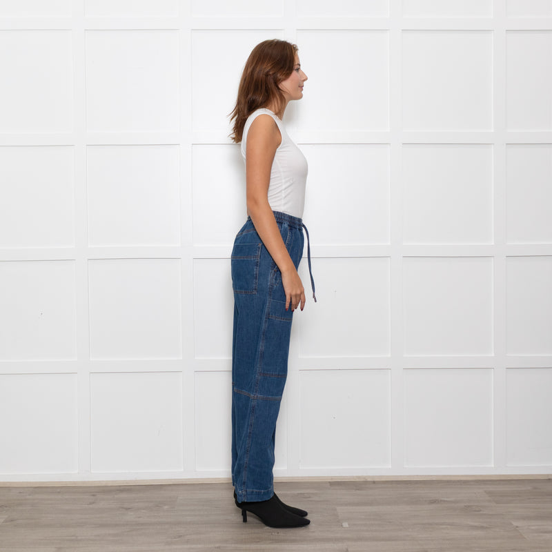 Me + Em Blue Pocket Detail Elasticated Waist Denim Trousers