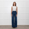 Ida High Waisted Front Pocket Buckle Wide Leg Blue Jeans