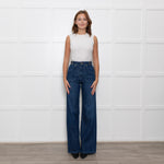 Ida High Waisted Front Pocket Buckle Wide Leg Blue Jeans