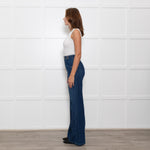 Ida High Waisted Front Pocket Buckle Wide Leg Blue Jeans