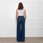 Ida High Waisted Front Pocket Buckle Wide Leg Blue Jeans