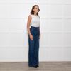 Ida High Waisted Front Pocket Buckle Wide Leg Blue Jeans