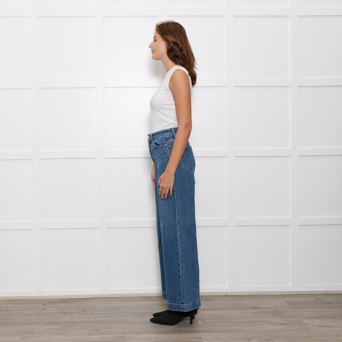 Paige Blue Wide Leg Straight Distressed Detail Denim Trousers
