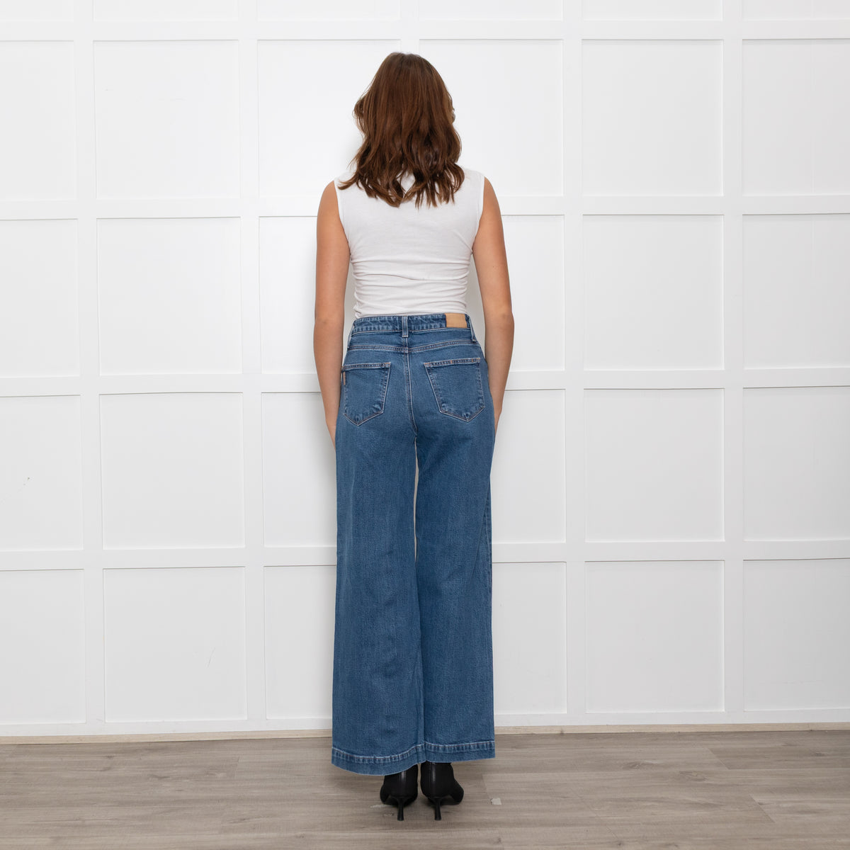 Paige Blue Wide Leg Straight Distressed Detail Denim Trousers