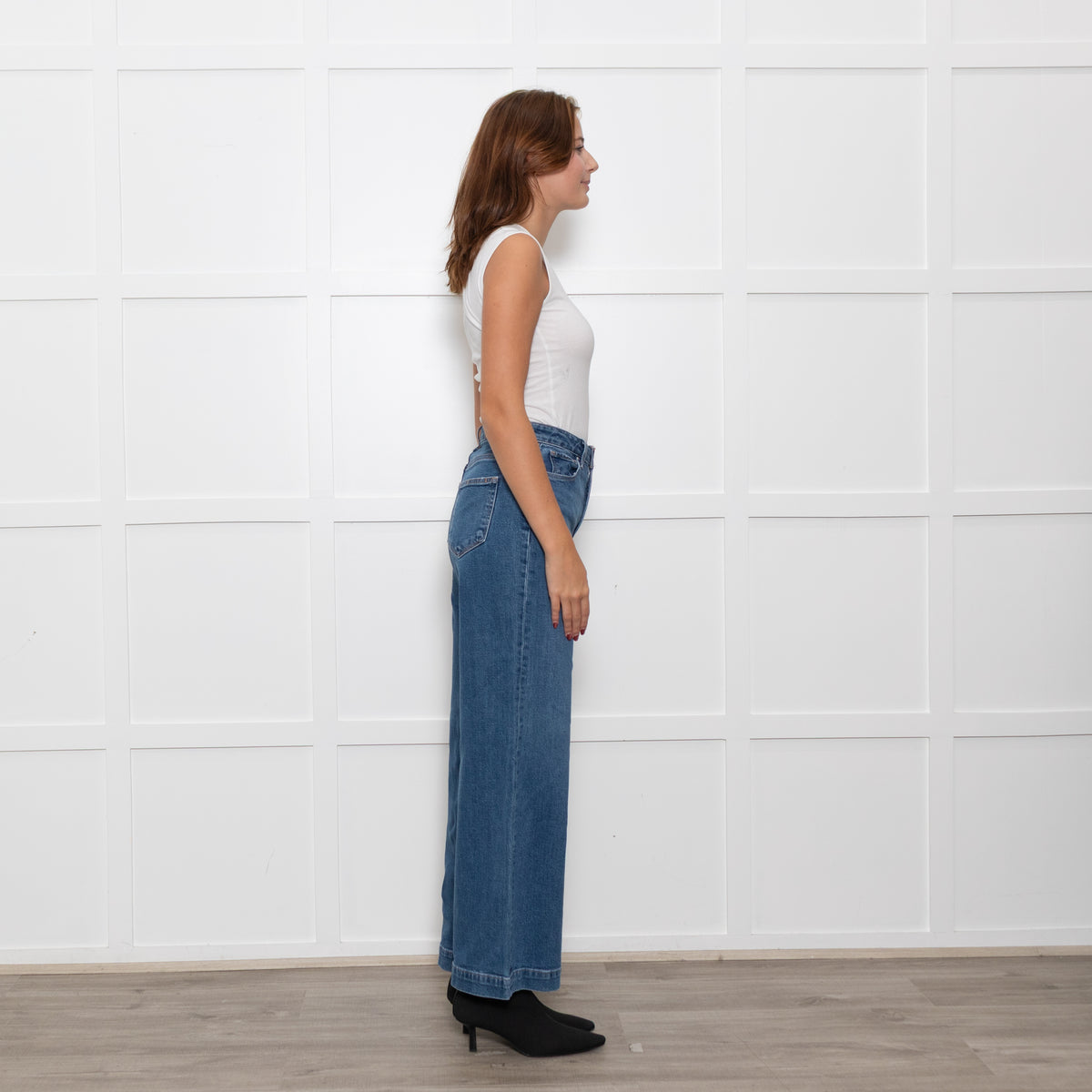 Paige Blue Wide Leg Straight Distressed Detail Denim Trousers