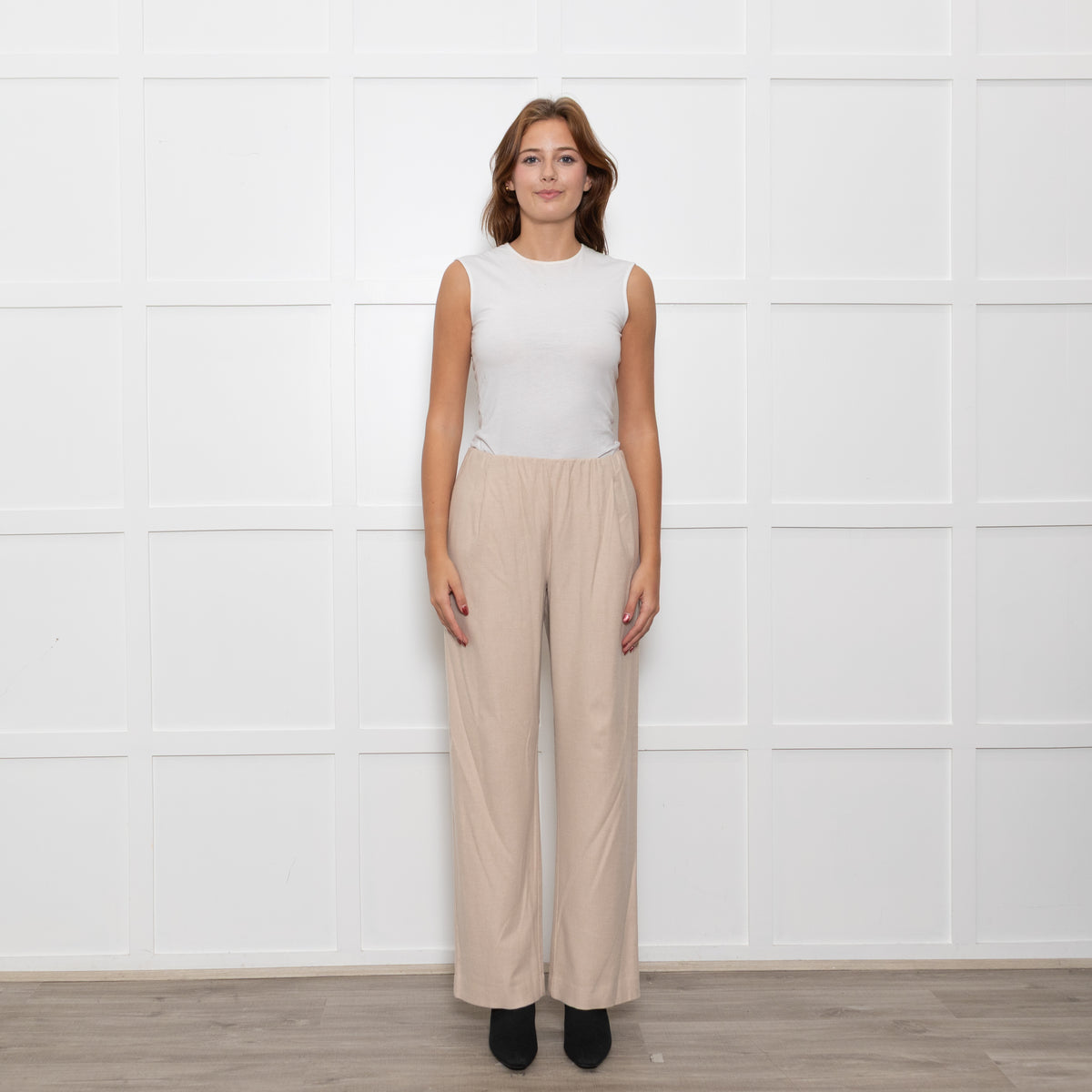 Vince Cream Wool Blend Wide Leg Trousers
