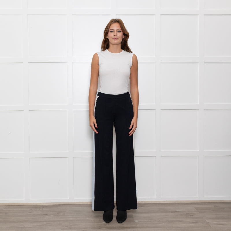 Me + Em Black Cream Blue Side Stripes Stretchy Trousers