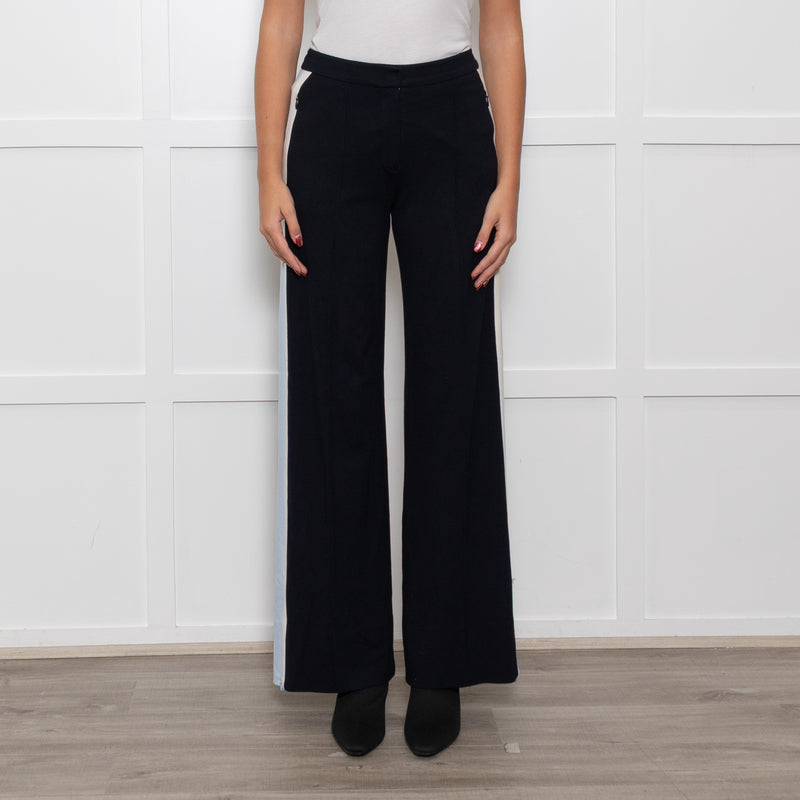 Me + Em Black Cream Blue Side Stripes Stretchy Trousers