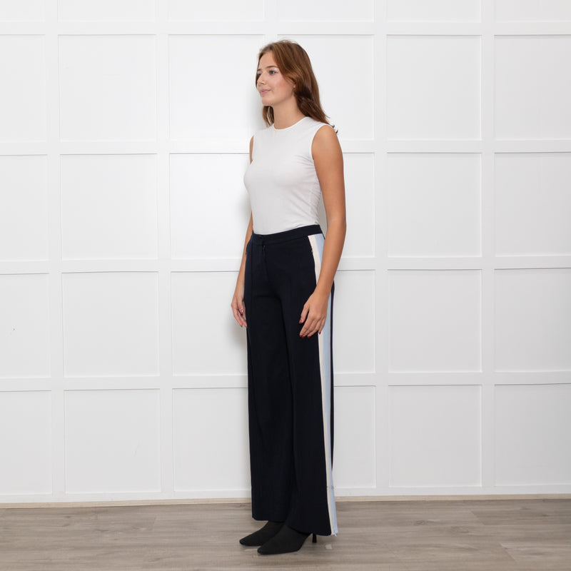 Me + Em Black Cream Blue Side Stripes Stretchy Trousers