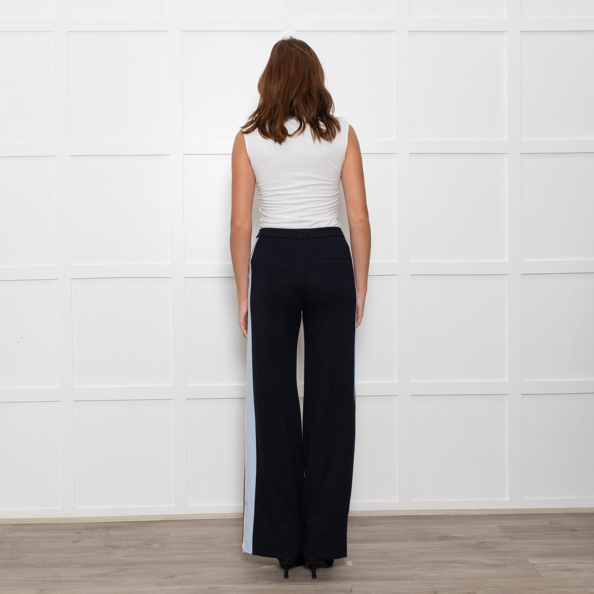 Me + Em Black Cream Blue Side Stripes Stretchy Trousers