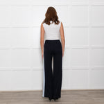 Me + Em Black Cream Blue Side Stripes Stretchy Trousers