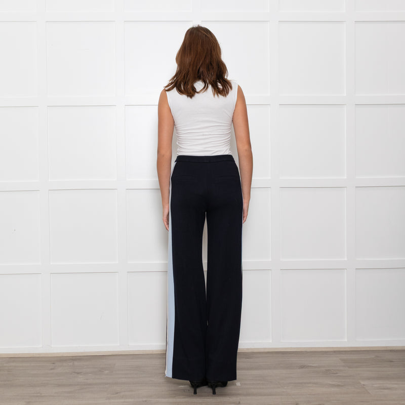 Me + Em Black Cream Blue Side Stripes Stretchy Trousers