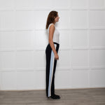 Me + Em Black Cream Blue Side Stripes Stretchy Trousers