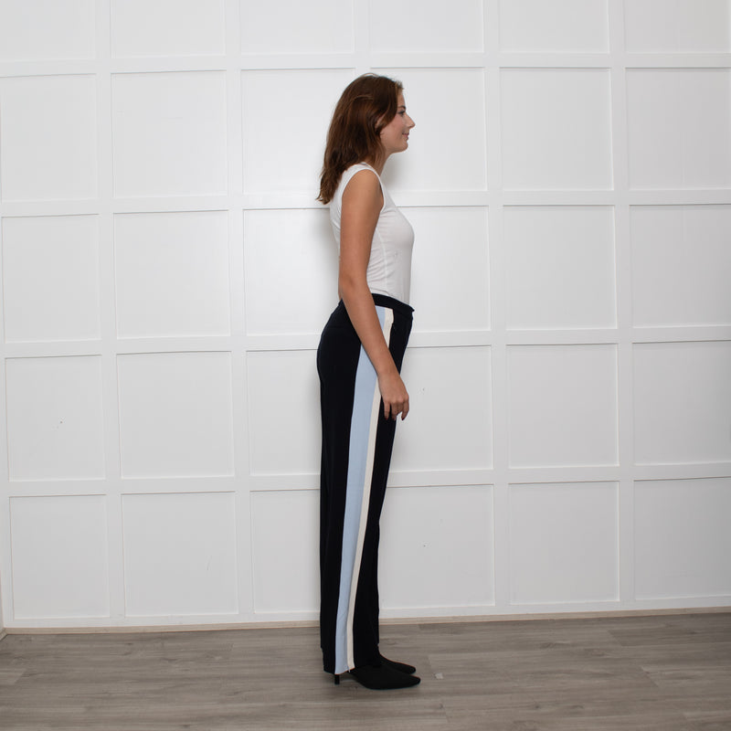 Me + Em Black Cream Blue Side Stripes Stretchy Trousers