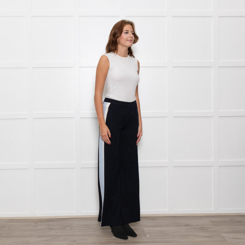 Me + Em Black Cream Blue Side Stripes Stretchy Trousers