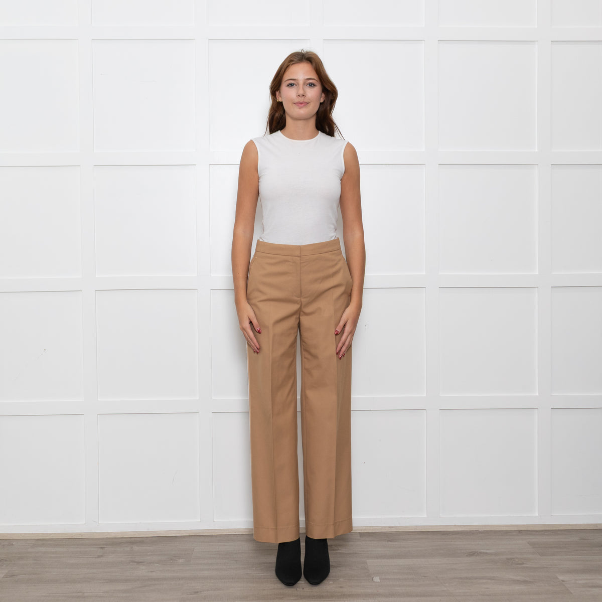Hugo Boss Beige White Black Stripes Wide Leg Trousers