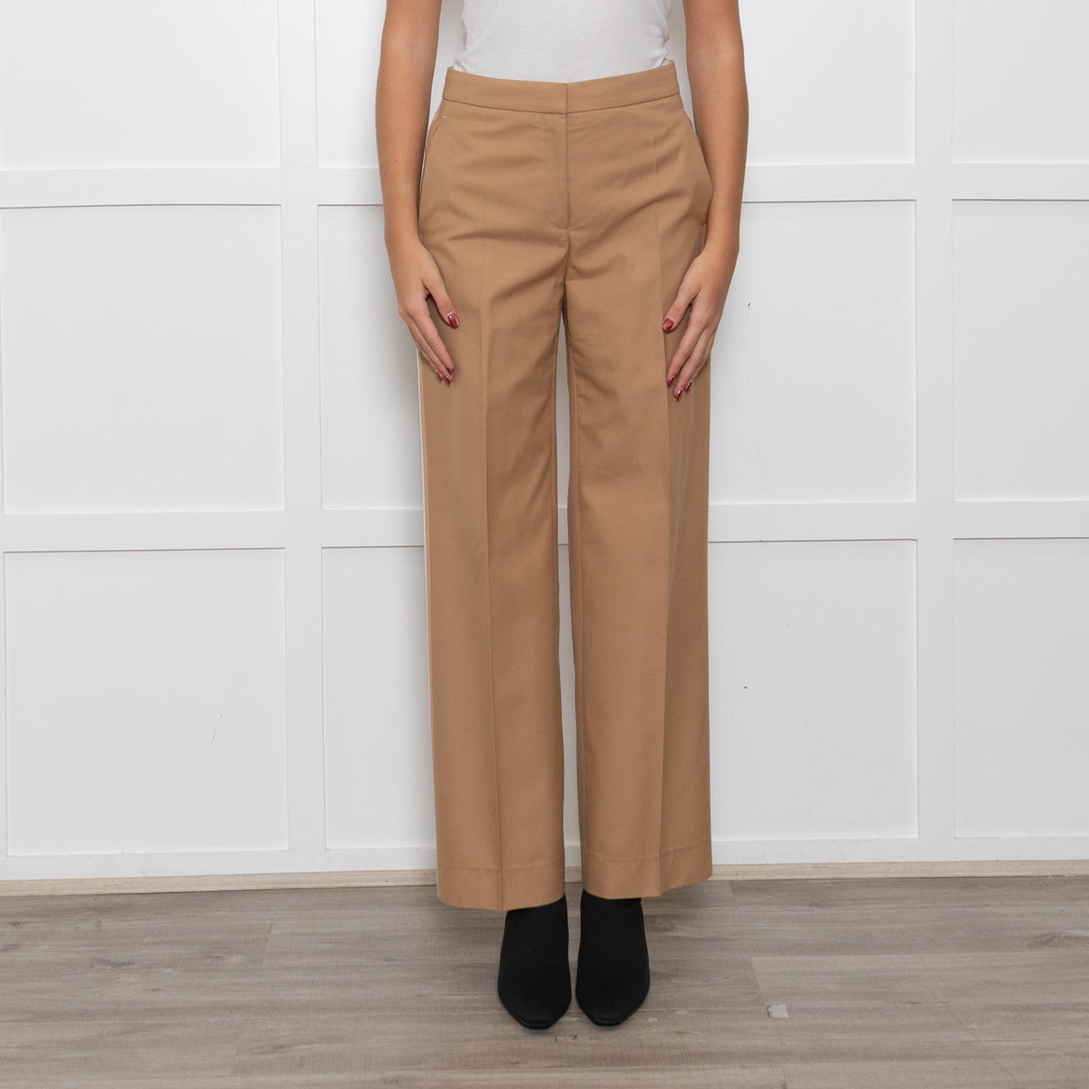 Hugo Boss Beige White Black Stripes Wide Leg Trousers