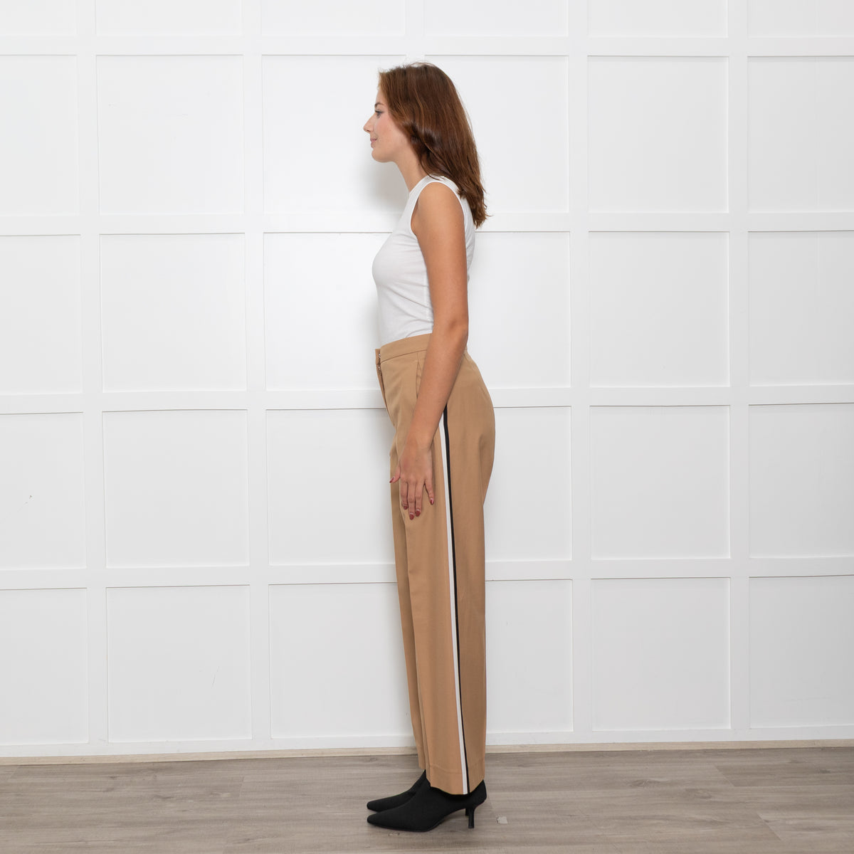 Hugo Boss Beige White Black Stripes Wide Leg Trousers