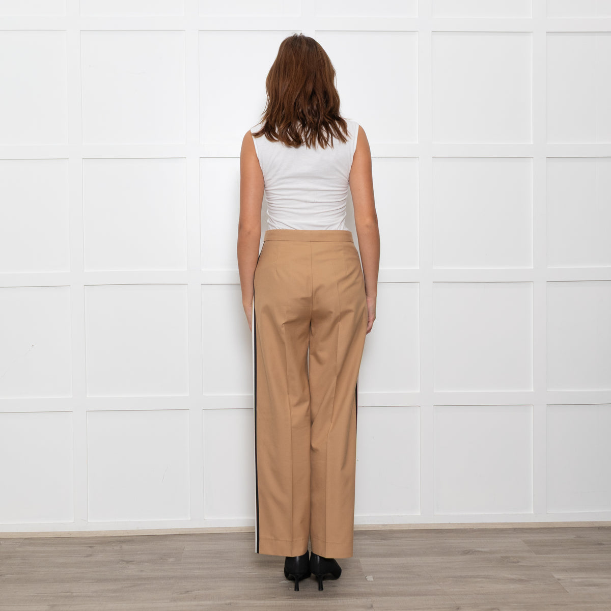Hugo Boss Beige White Black Stripes Wide Leg Trousers