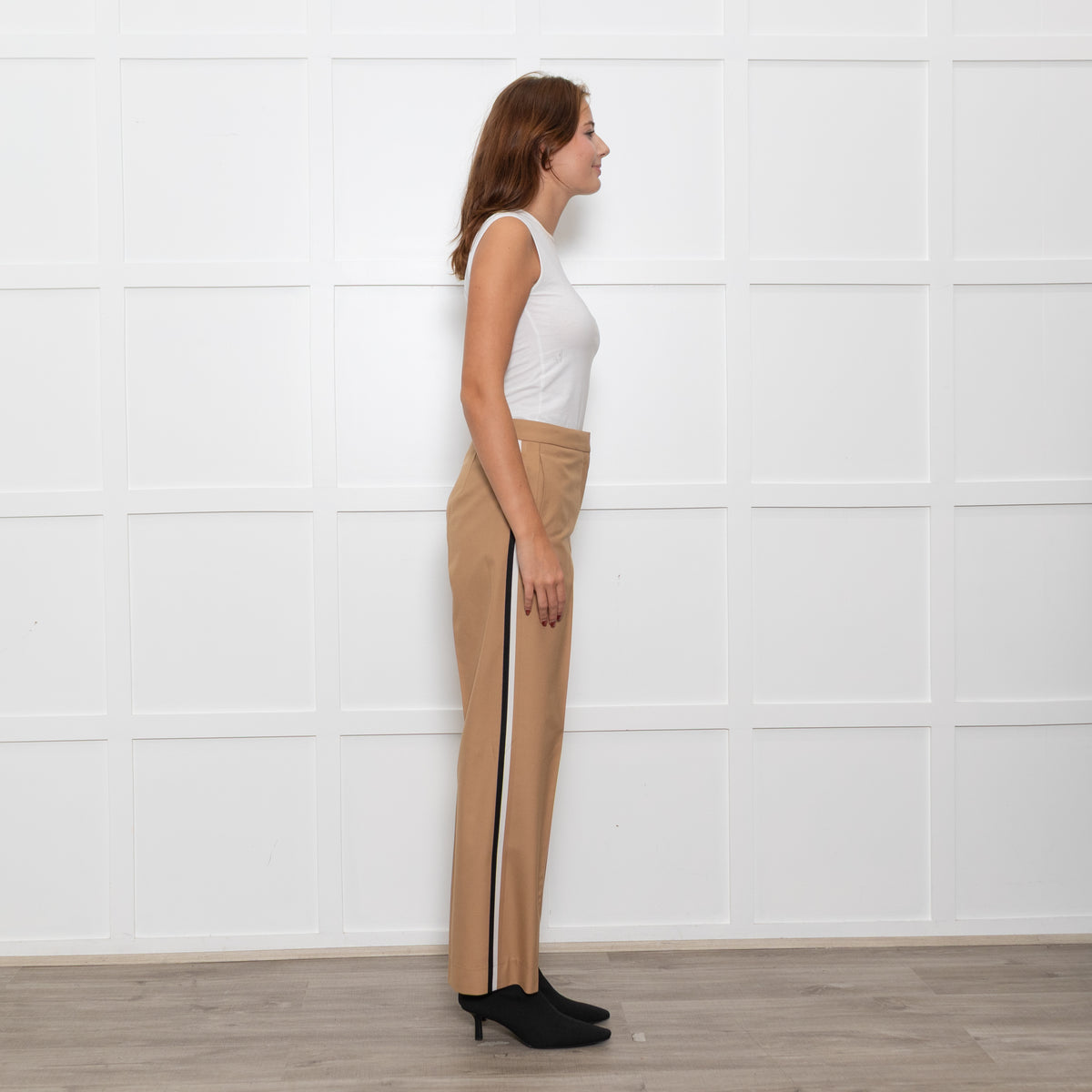 Hugo Boss Beige White Black Stripes Wide Leg Trousers