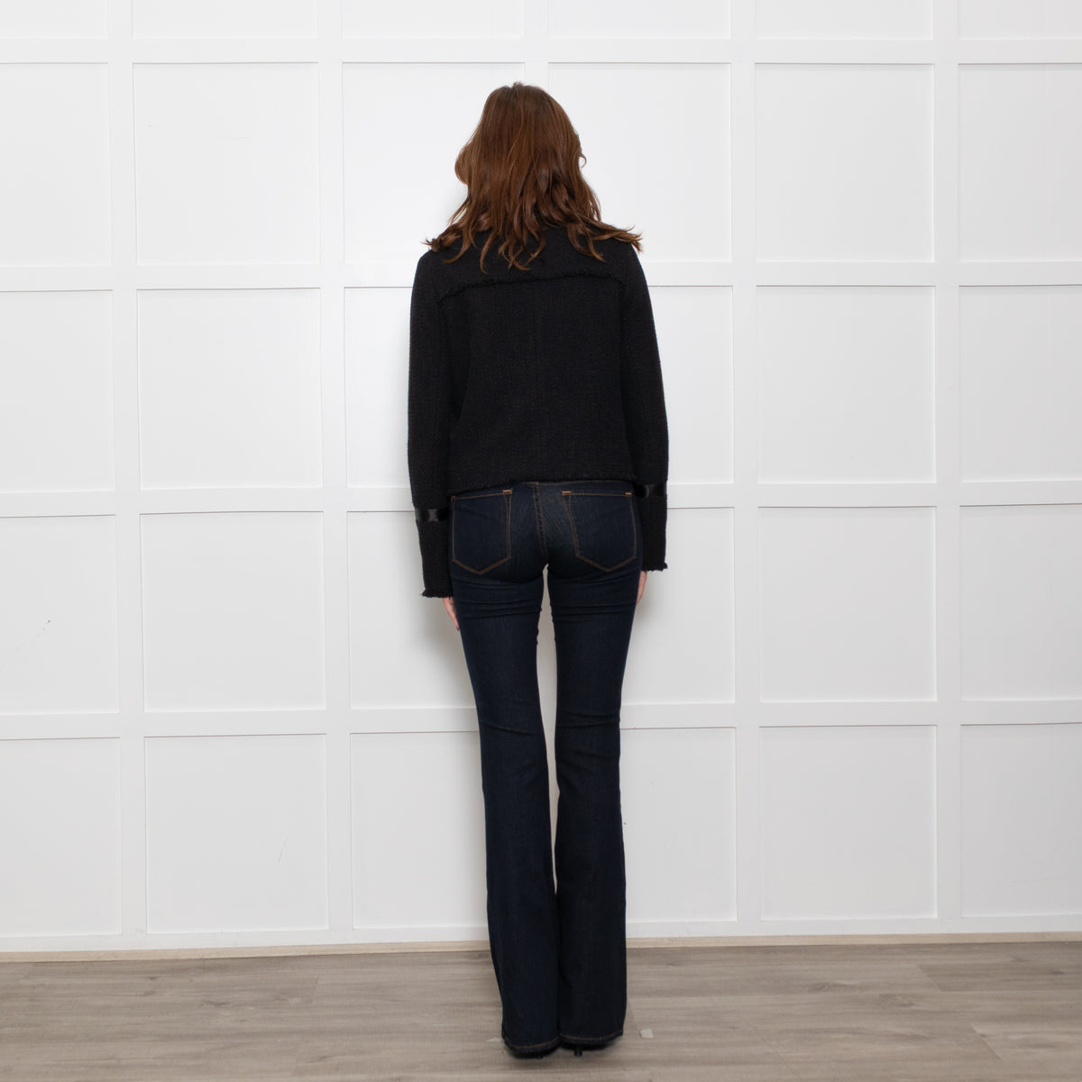 Me + Em Black Raw Edge Tweedy Zip Up Jacket