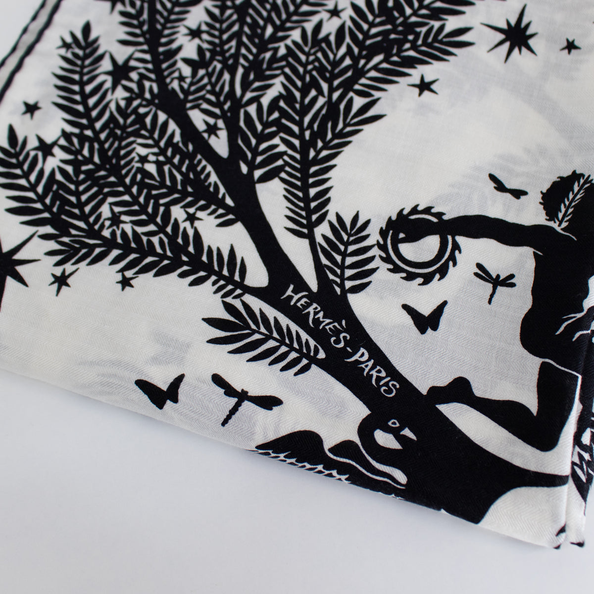 Hermes Black and White Le Sous Le Charme d'Orphee 140 Shawl