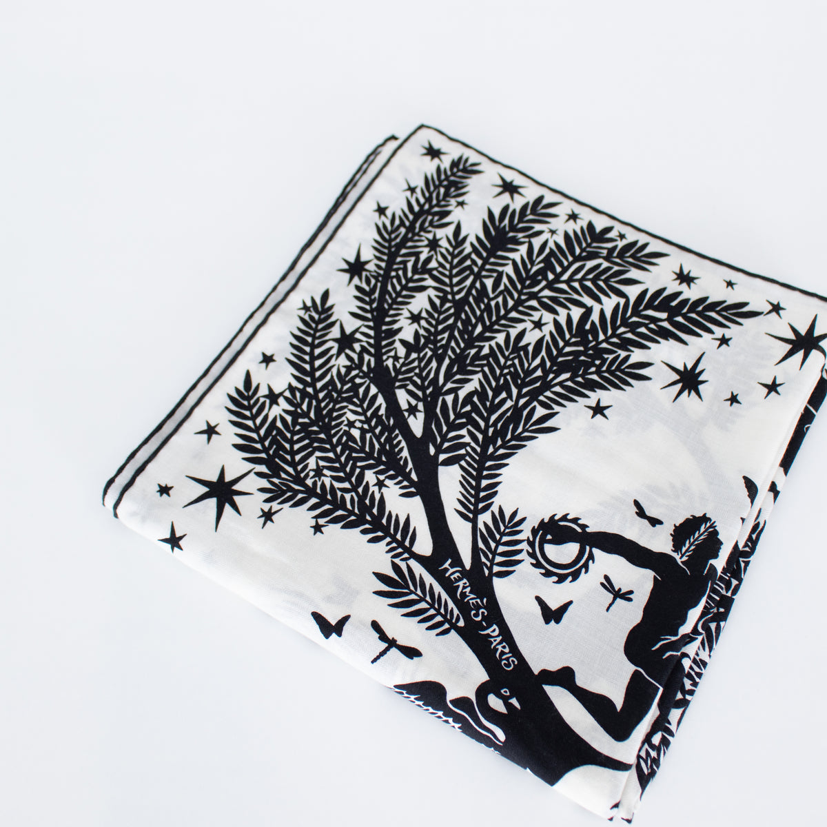 Hermes Black and White Le Sous Le Charme d'Orphee 140 Shawl