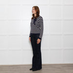 Chinti & Parker Navy Cream Striped Bow Neck Cashmere Blend Jumper