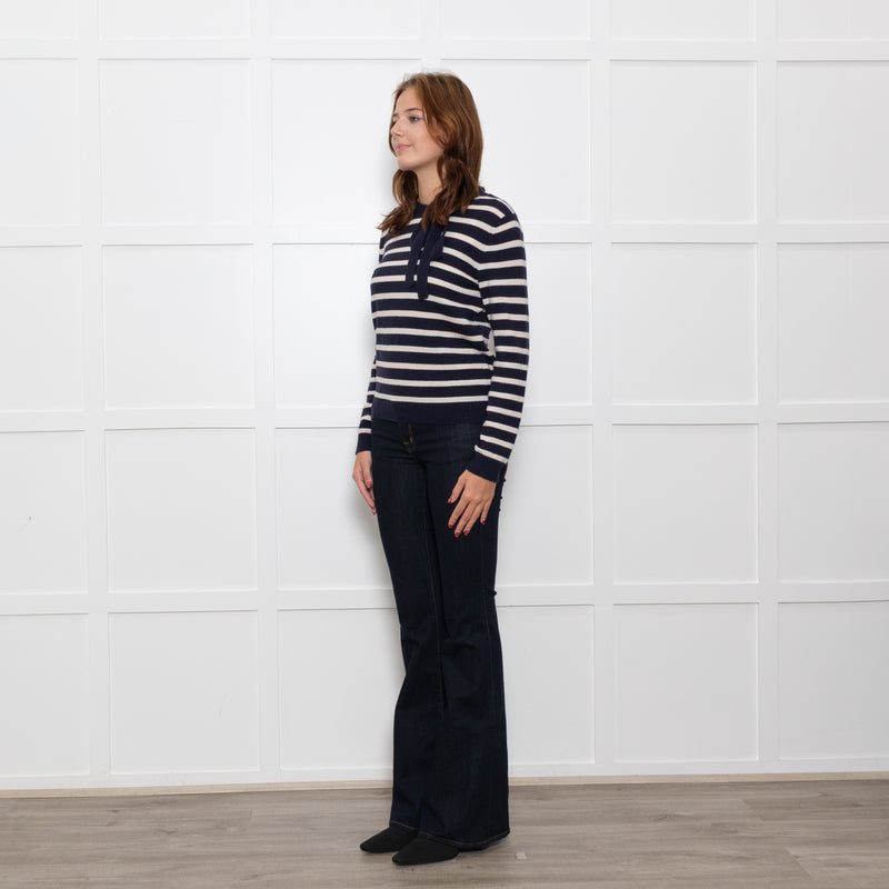 Chinti & Parker Navy Cream Striped Bow Neck Cashmere Blend Jumper