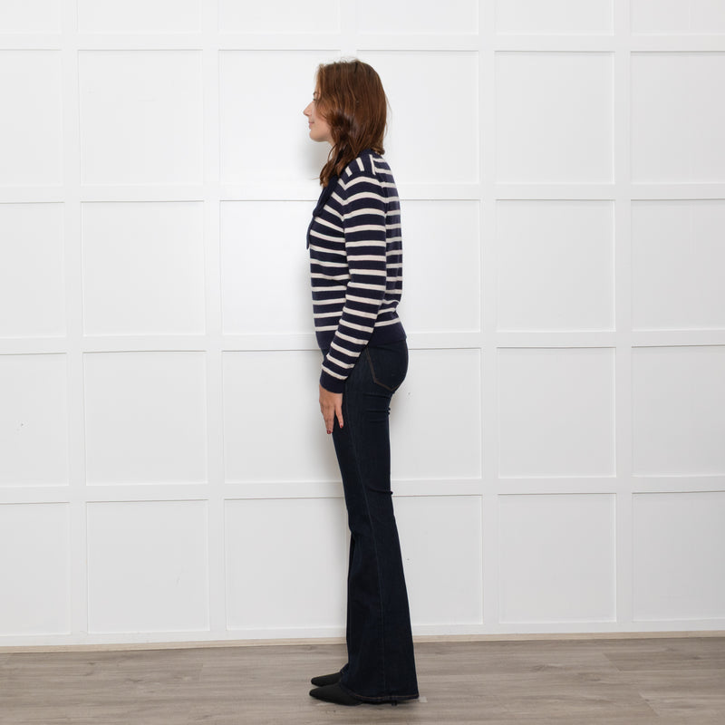 Chinti & Parker Navy Cream Striped Bow Neck Cashmere Blend Jumper