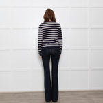 Chinti & Parker Navy Cream Striped Bow Neck Cashmere Blend Jumper