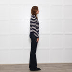 Chinti & Parker Navy Cream Striped Bow Neck Cashmere Blend Jumper