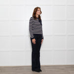 Chinti & Parker Navy Cream Striped Bow Neck Cashmere Blend Jumper