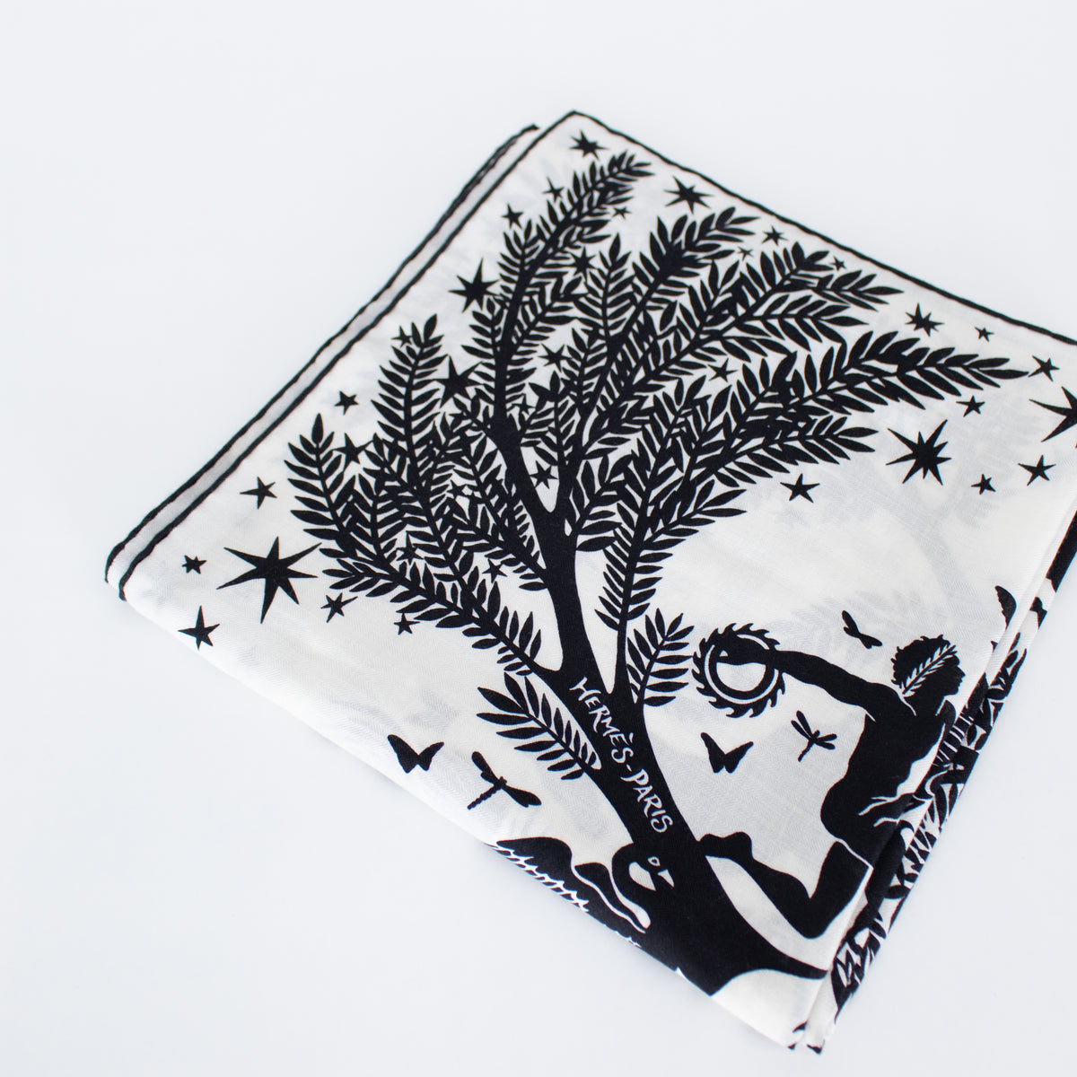 Hermes Black and White Le Sous Le Charme d'Orphee 140 Shawl