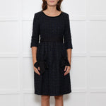 Moloh Midnight Blue Boucle Knit Dress with Grosgrain Ribbon Trims