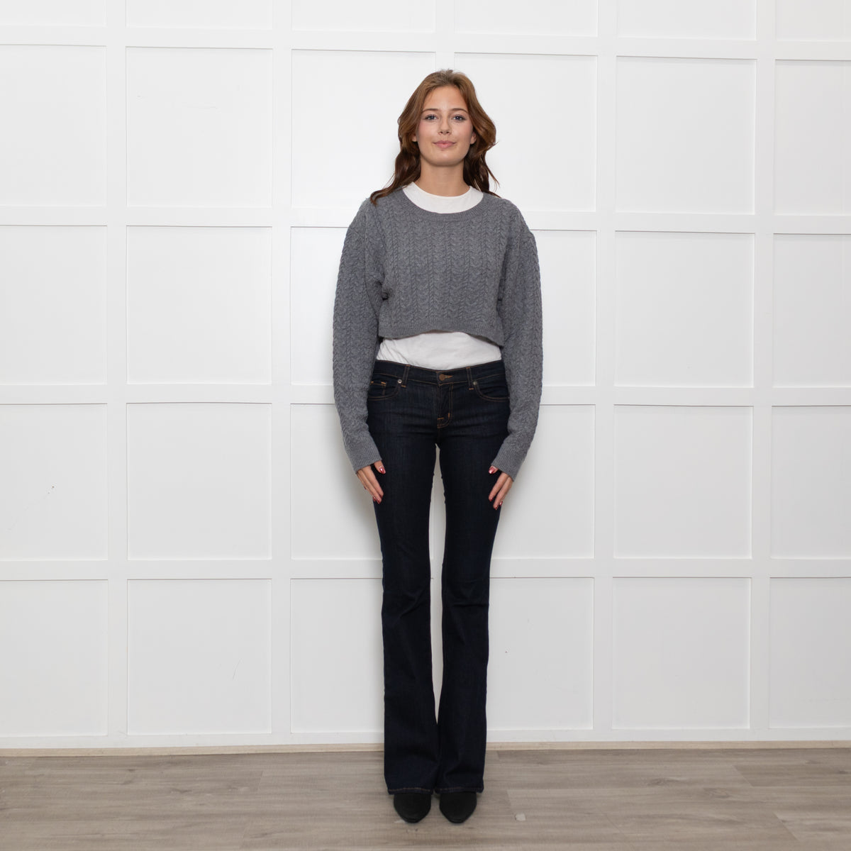 LoveShackFancy Grey Cable Knit Cropped Jumper