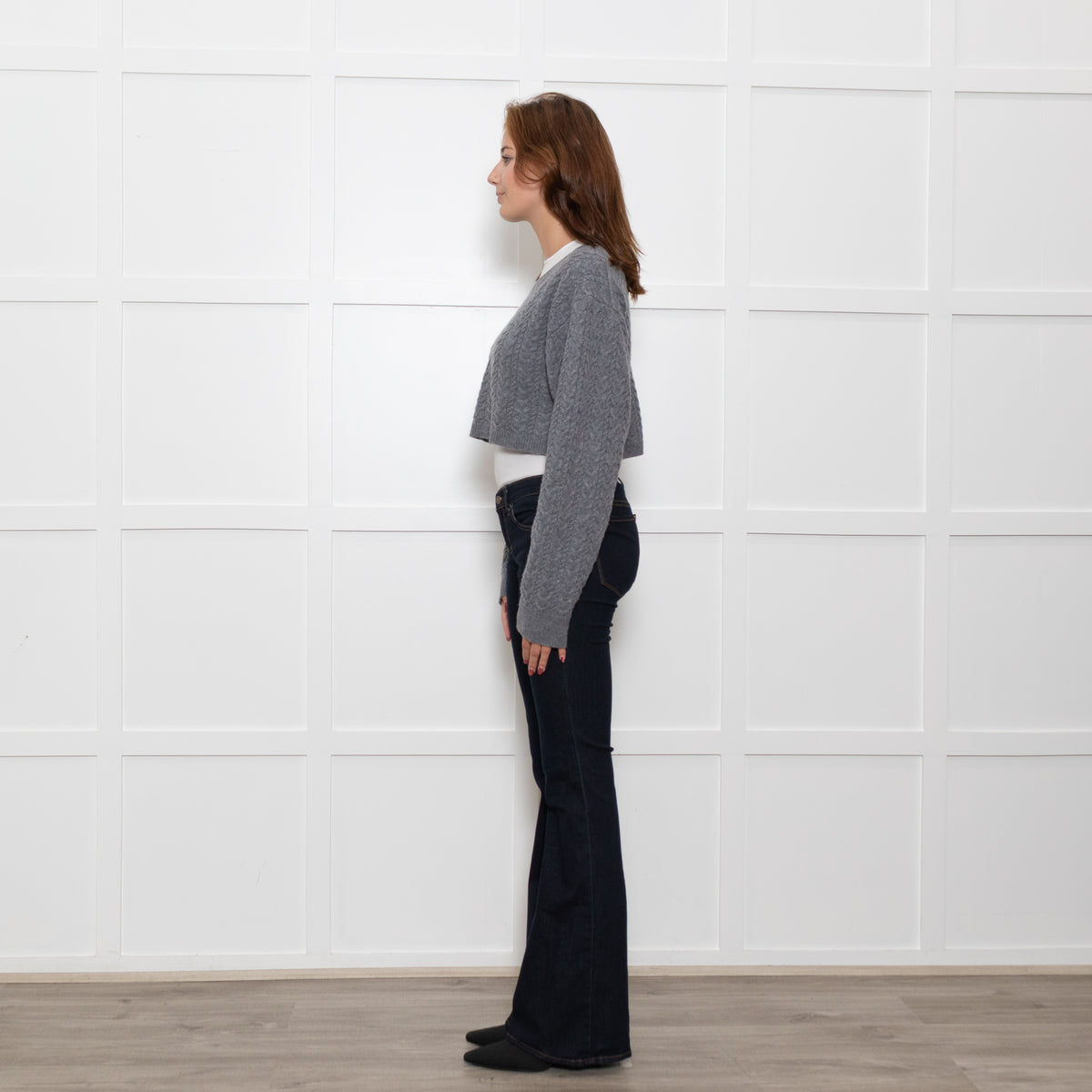 LoveShackFancy Grey Cable Knit Cropped Jumper