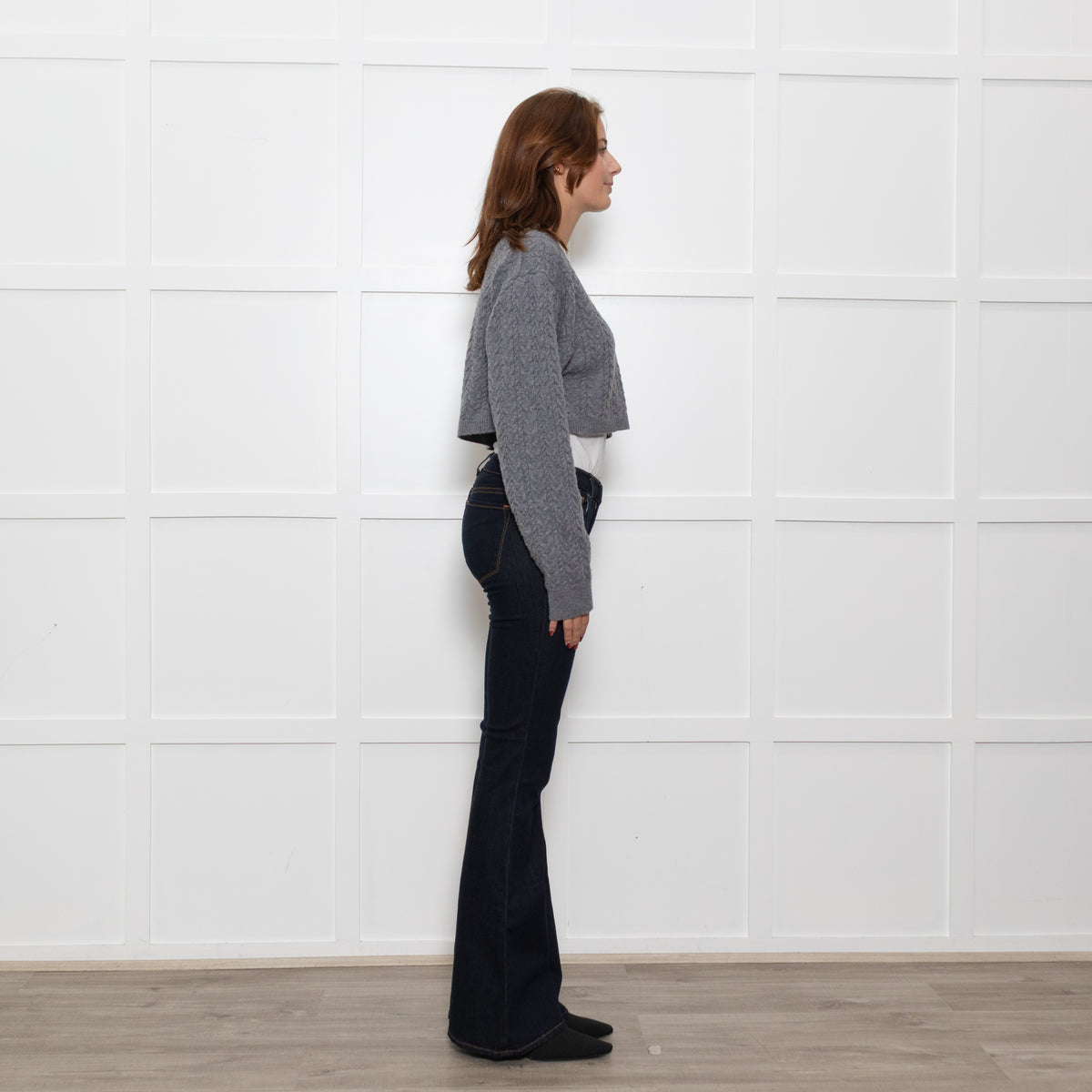 LoveShackFancy Grey Cable Knit Cropped Jumper