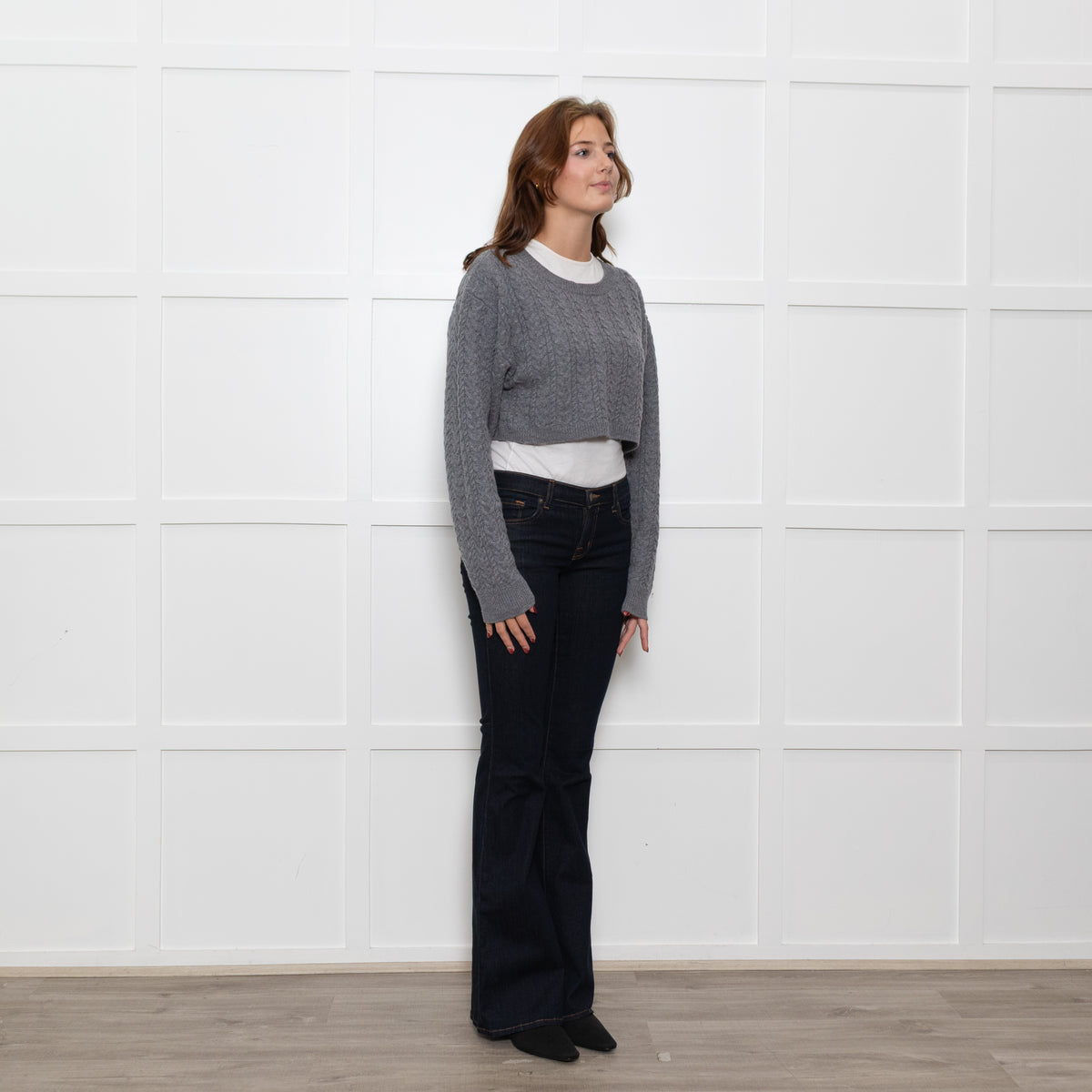 LoveShackFancy Grey Cable Knit Cropped Jumper