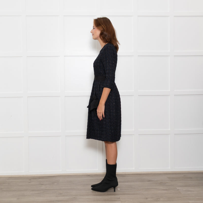 Moloh Midnight Blue Boucle Knit Dress with Grosgrain Ribbon Trims