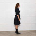 Moloh Midnight Blue Boucle Knit Dress with Grosgrain Ribbon Trims