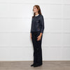 Tory Burch Blue Leather Quilted Trim Zip Up Jacket