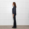 Tory Burch Blue Leather Quilted Trim Zip Up Jacket