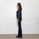 Tory Burch Blue Leather Quilted Trim Zip Up Jacket