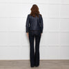 Tory Burch Blue Leather Quilted Trim Zip Up Jacket