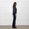 Tory Burch Blue Leather Quilted Trim Zip Up Jacket