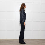 Tory Burch Blue Leather Quilted Trim Zip Up Jacket