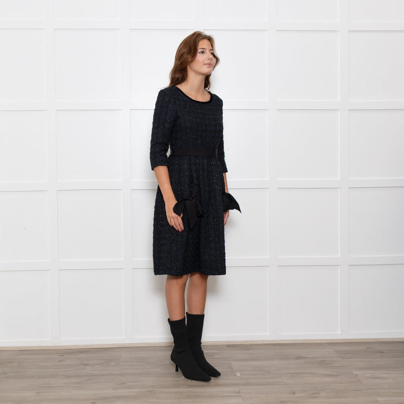 Moloh Midnight Blue Boucle Knit Dress with Grosgrain Ribbon Trims