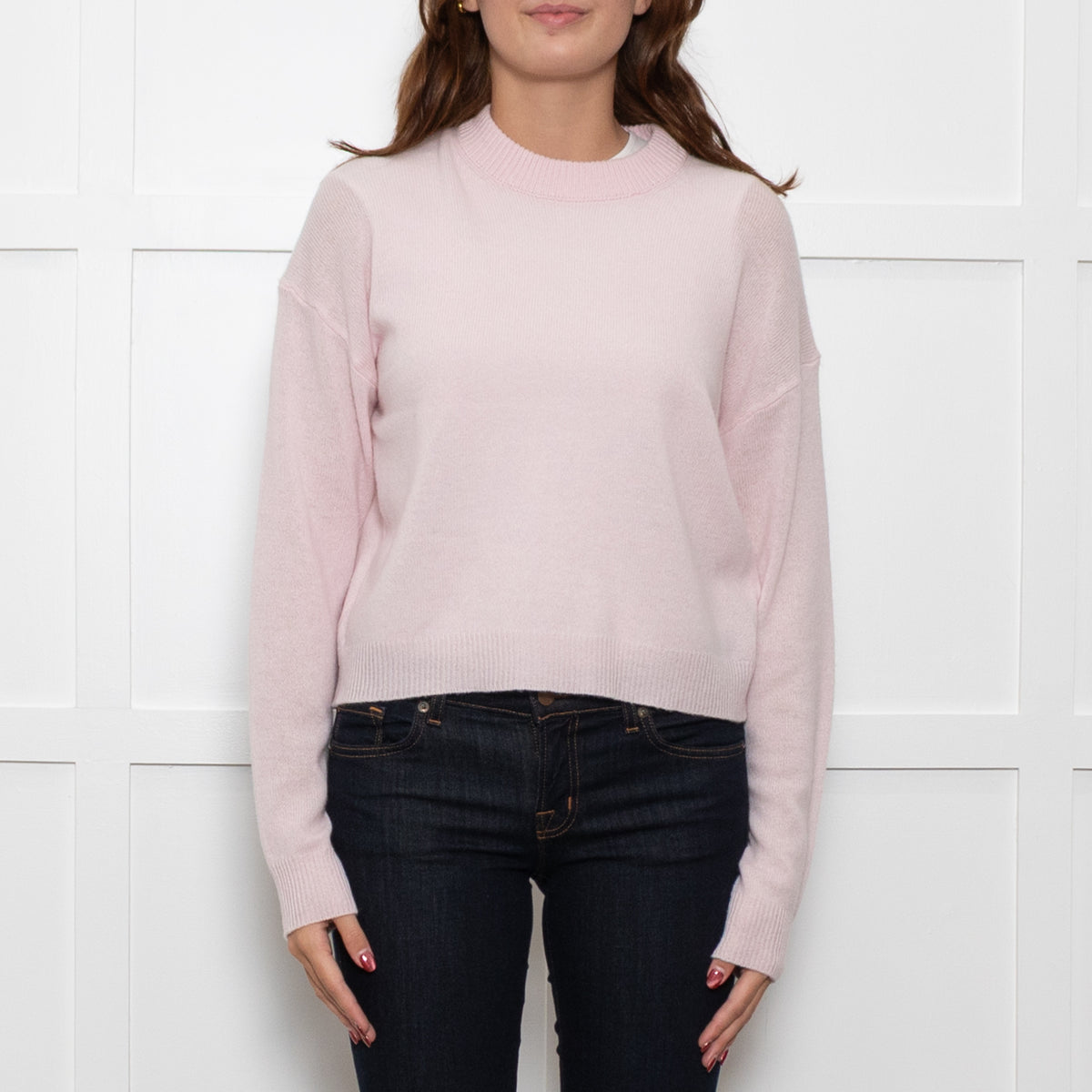 Allude Pale Pink Cashmere Blend Cropped Sweater