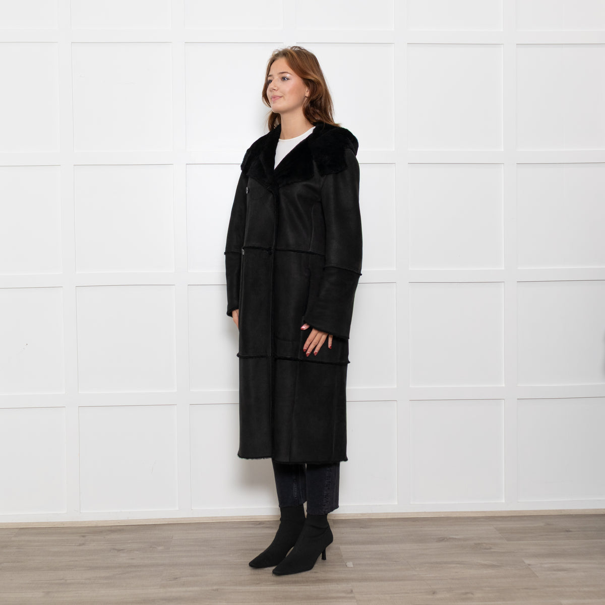 Max Mara Black Shearling Long Coat
